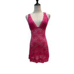 Lace Babydoll Nightie Pink Lace Up Back Sz M Lingerie‎ Mini Dress Coquette Fairy